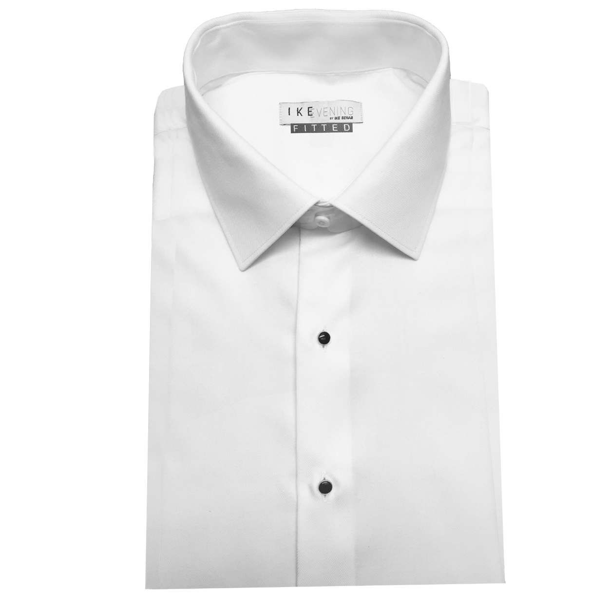 White cotton fitted shirt in a laydown spread collar can be worn with a suit or tuxedo