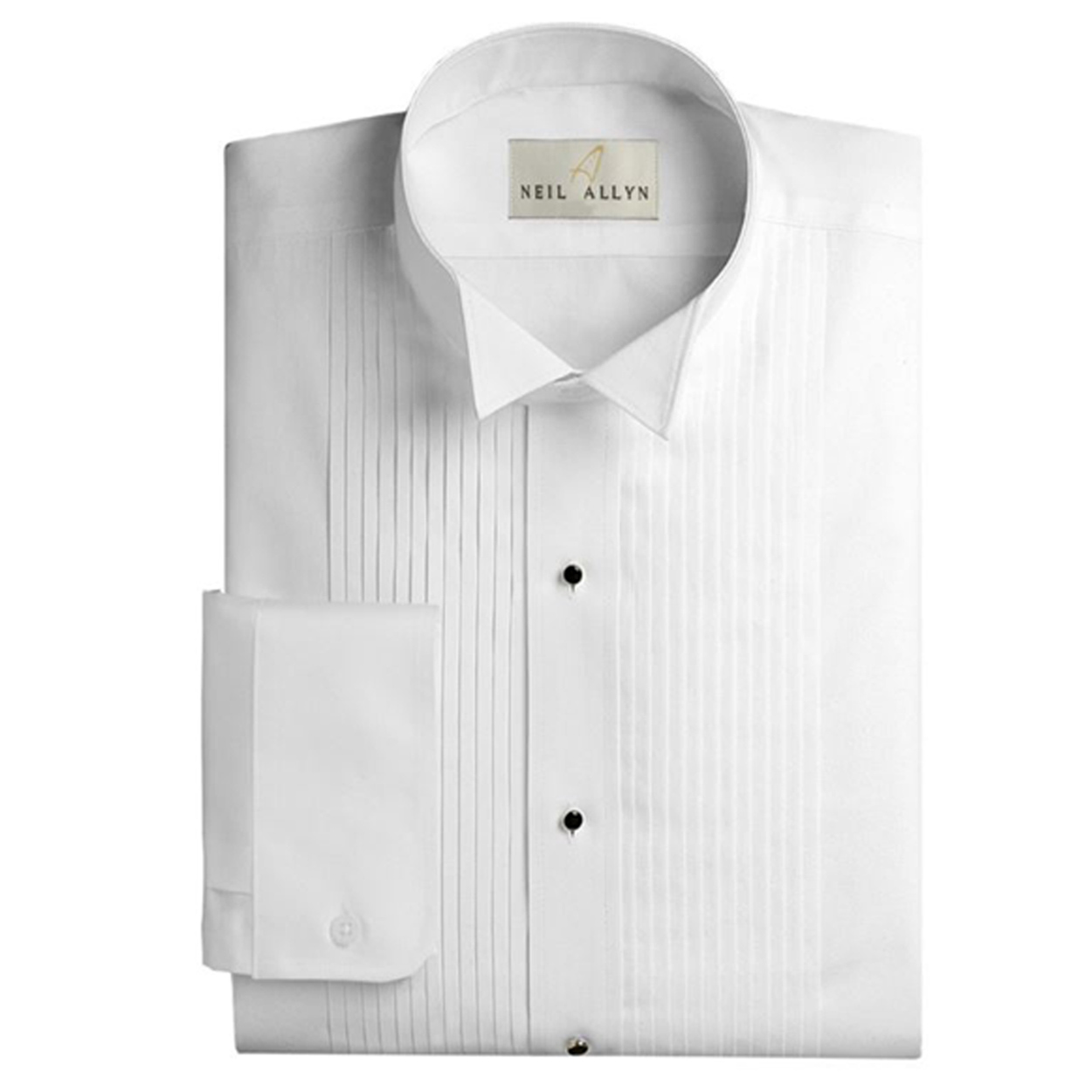White pleated wing collar tuxedo shirt in a classic fit style