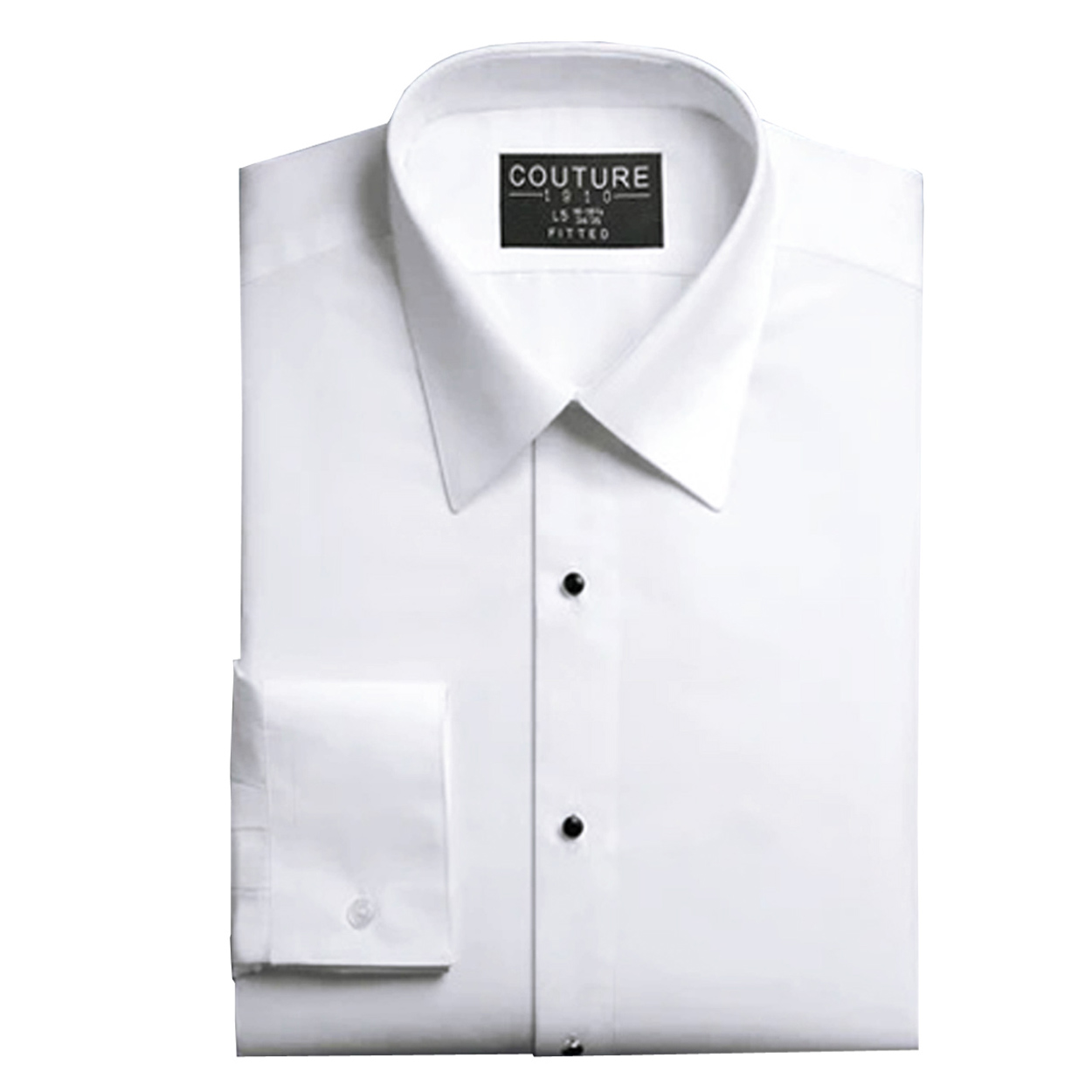 White slim fit dress shirt in a laydown collar can be worn with a suit or tuxedo