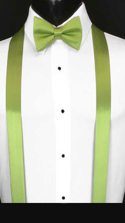 Apple Green simply solid suspenders with matching bow tie