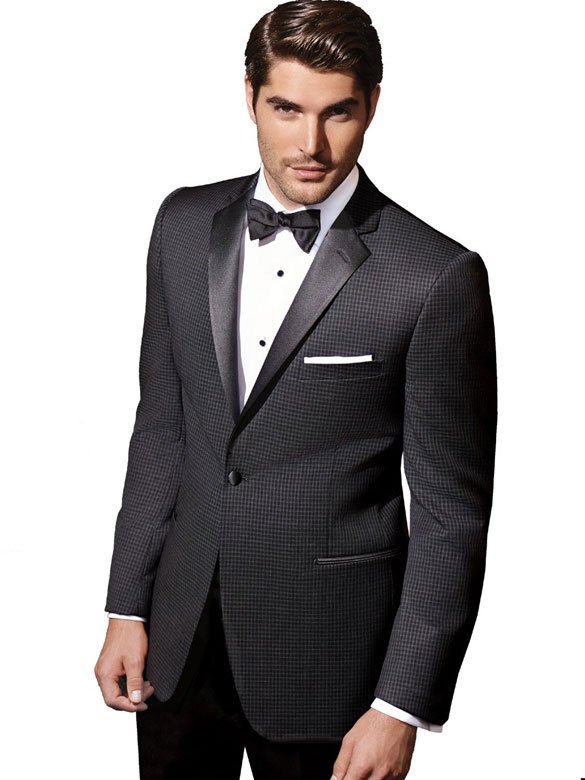 Ashton Dinner Jacket Black and grey checked one button notch lapel tuxedo