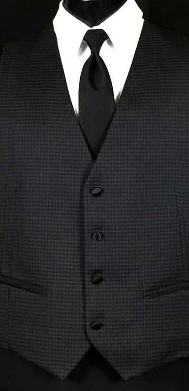 Black and Grey check vest with black Windsor tie