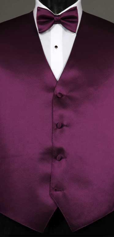 Aubergine simply solid vest with matching bow tie