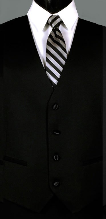 Black Ike Behar formal vest with Striped Windsor tie