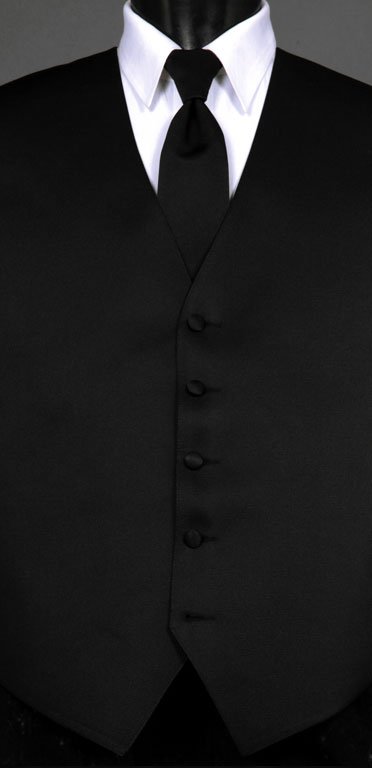 Black Satin Formal Vest with Black Windsor Tie