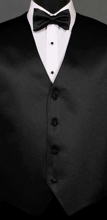Black simply solid vest with matching bow tie