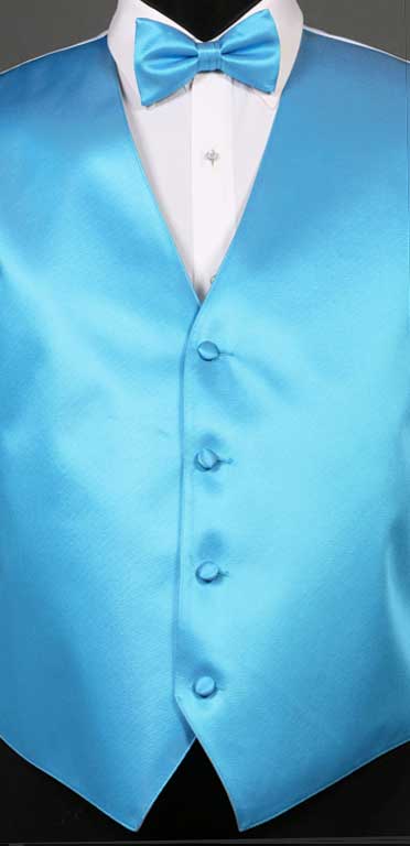 Blue Ice simply solid vest with matching bow tie