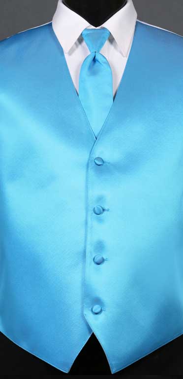 Blue Ice simply solid vest with matching Windsor tie