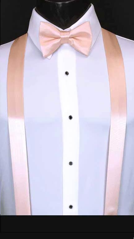 Blush simply solid suspenders with matching bow tie