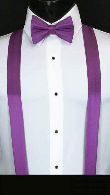 Bright Purple simply solid suspenders with matching bow tie
