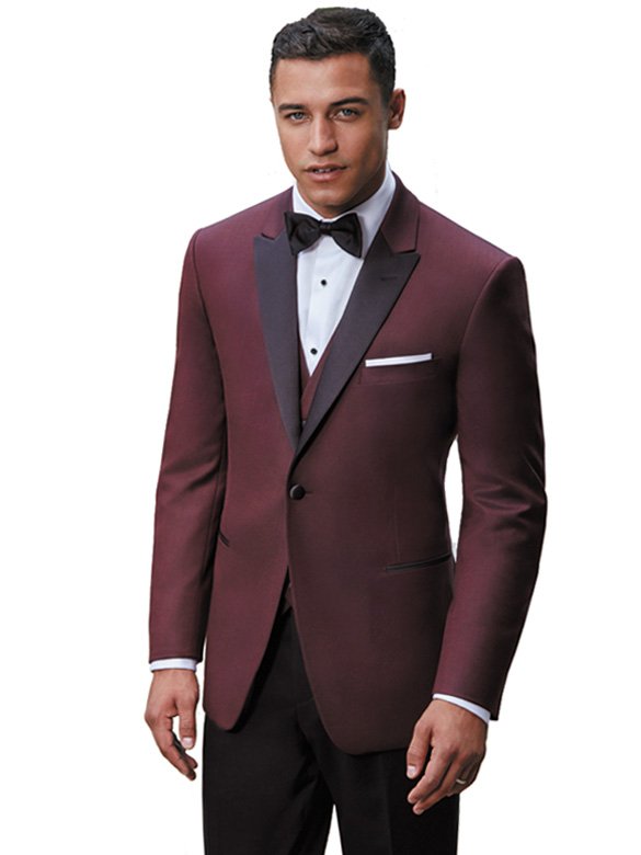 Burgundy Marbella Dinner Jacket with black satin peak lapel