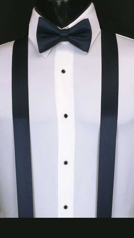 Dark Navy simply solid suspenders with matching bow tie