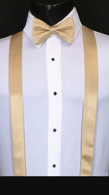 Golden simply solid suspenders with matching bow tie