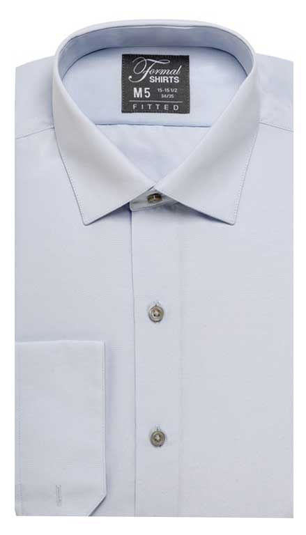 Grey fitted shirt in a laydown spread collar can be worn with a suit or tuxedo