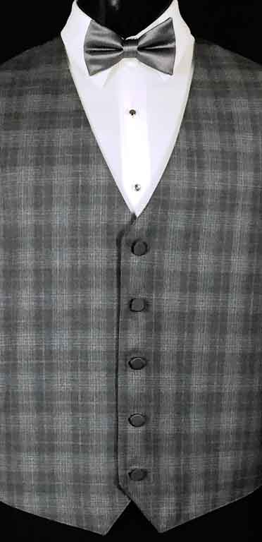 Grey Plaid Sterling Vest with solid grey bow tie