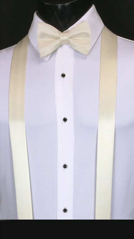 Ivory simply solid suspenders with matching bow tie