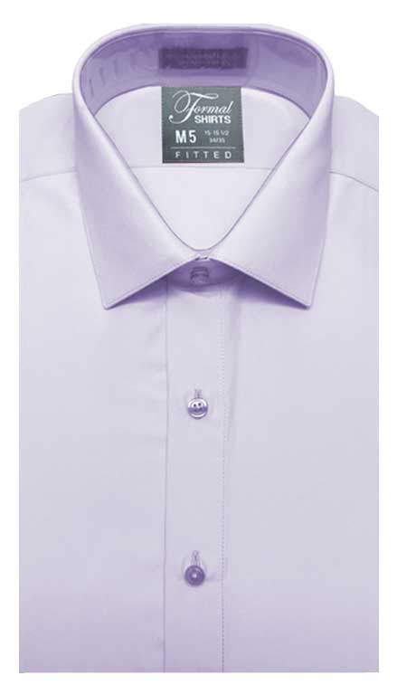Lilac fitted shirt in a laydown spread collar can be worn with a suit or tuxedo