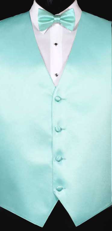 Mint simply solid vest with matching bow tie