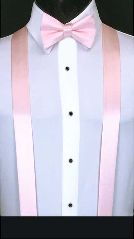 Pink simply solid suspenders with matching bow tie