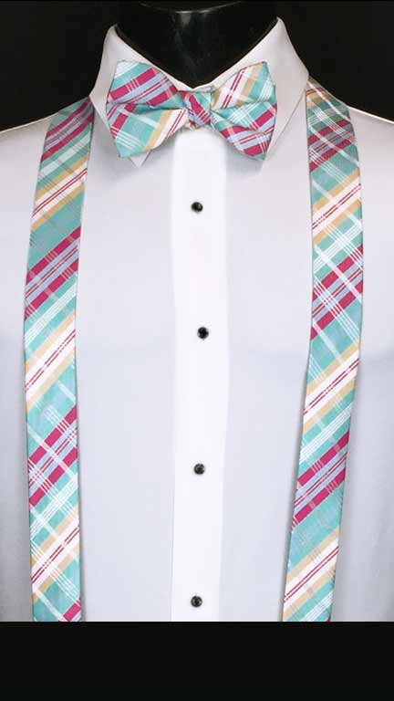 Plaid suspenders in aqua