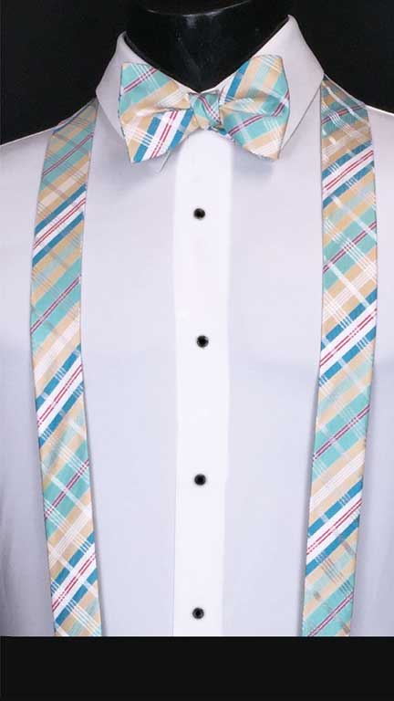 Plaid suspenders in gold
