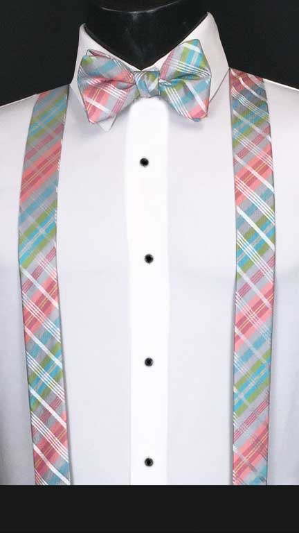 Plaid suspenders in pink