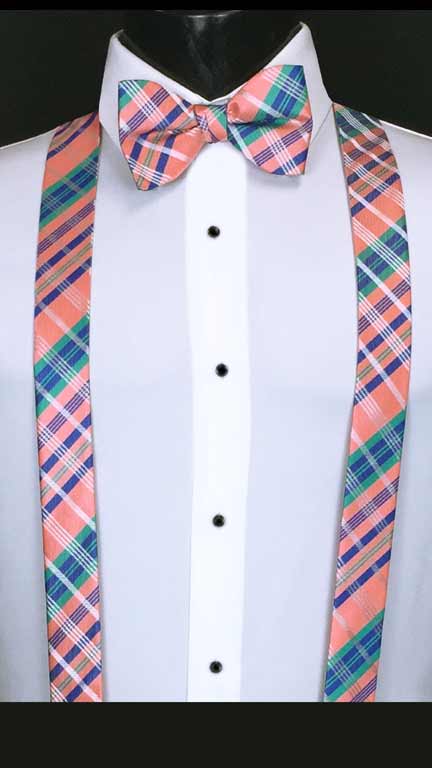 Plaid suspenders in salmon