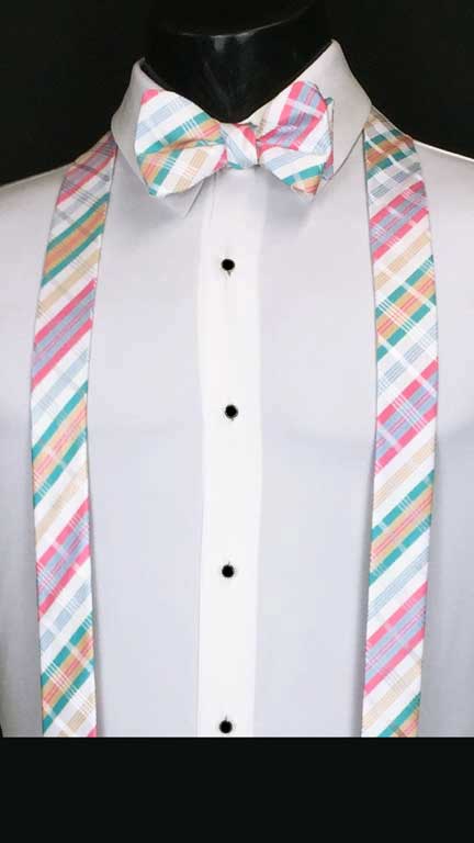 Plaid suspenders in white