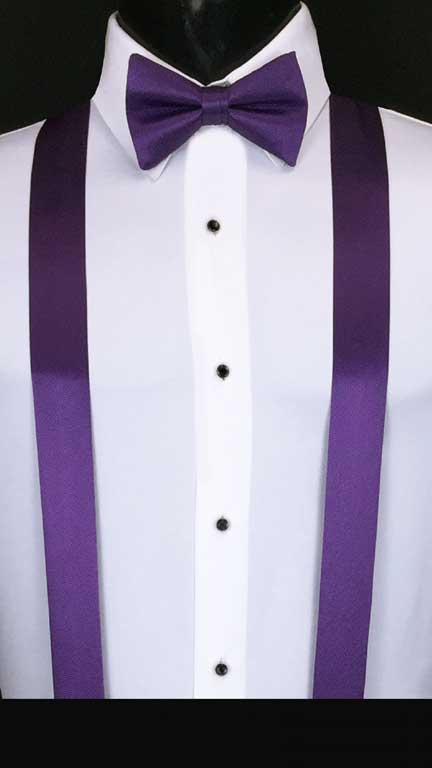 Purple simply solid suspenders with matching bow tie