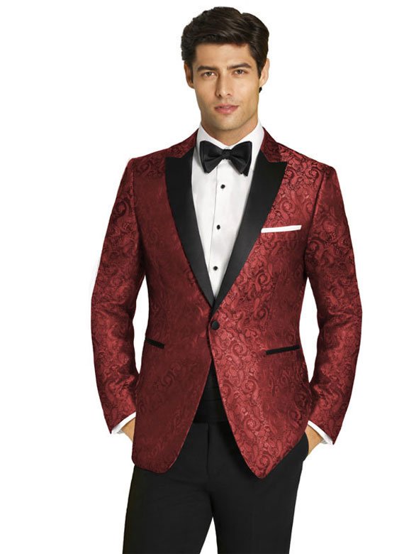 Red Paisley Tuxedo with Black Peak Lapel