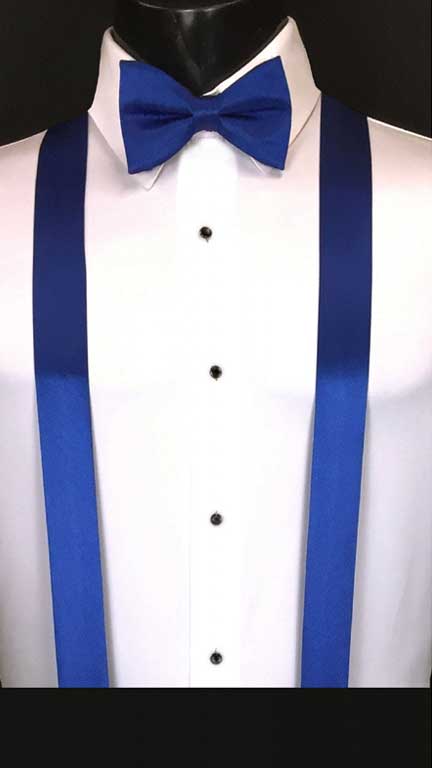 Royal Blue simply solid suspenders with matching bow tie