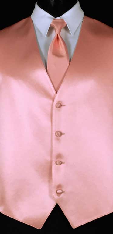 Salmon simply solid vest with matching Windsor tie