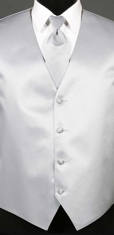 Silver Simply Solid Vest with Matching Windsor Tie