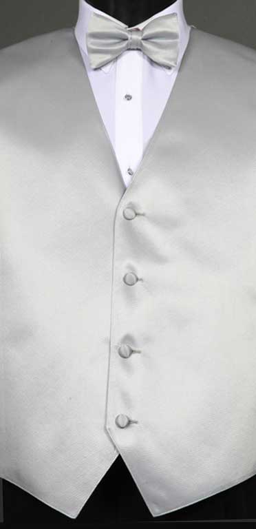 Silver simply solid vest with matching bow tie