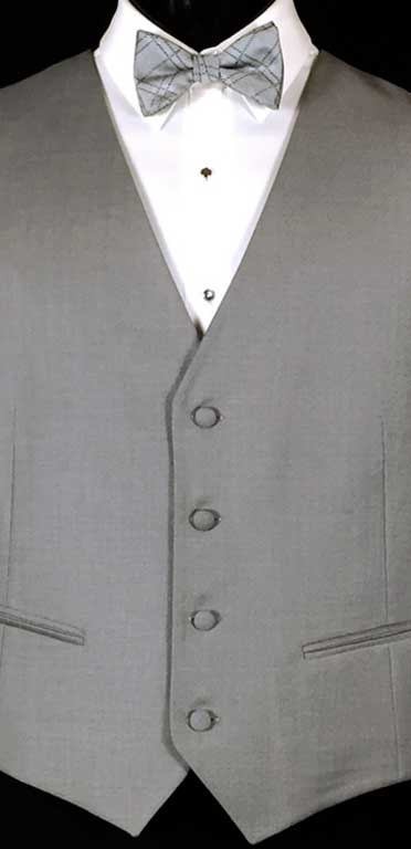 Stone Grey Brooklyn Suit Vest by Ike Behar in Super 120's Wool. Shown with Michael Kors Stone Grey Plaid bow tie.