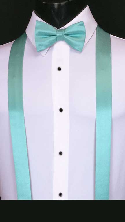 Tiffany Blue simply solid suspenders with matching bow tie
