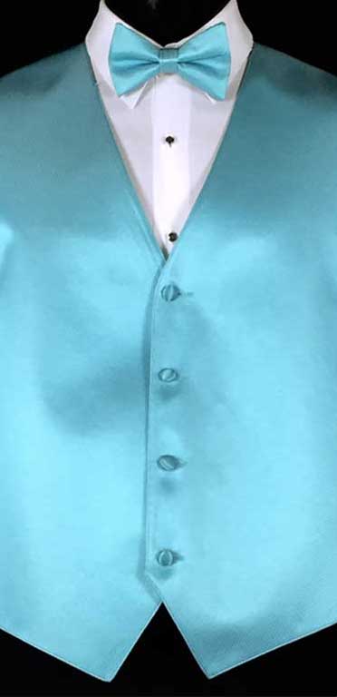 Turquoise simply solid vest with matching bow tie