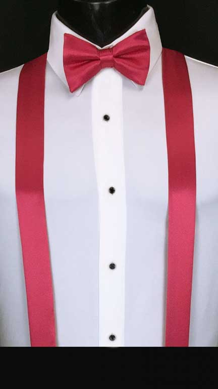 Watermelon simply solid suspenders with matching bow tie