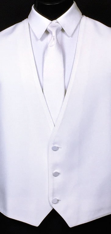 White Bartlett Vest Shown with White Satin Windsor Tie.