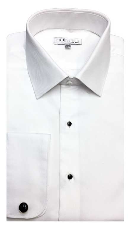 White cotton fitted shirt in a laydown spread collar can be worn with a suit or tuxedo
