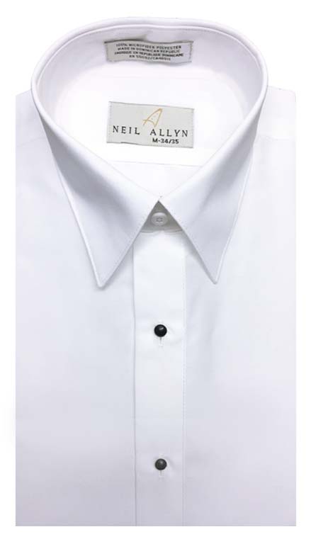 White dress shirt in a laydown collar can be worn with a suit or tuxedo