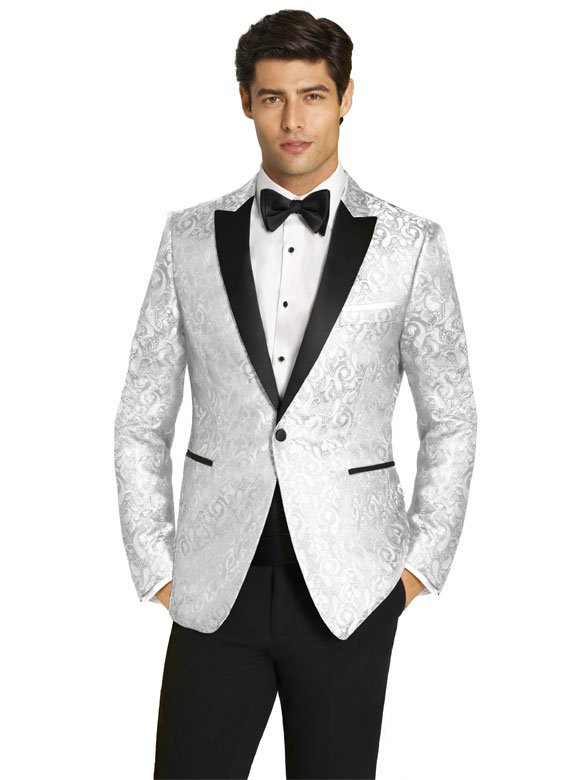 White Paisley Dinner Jacket with Black Peak Lapel