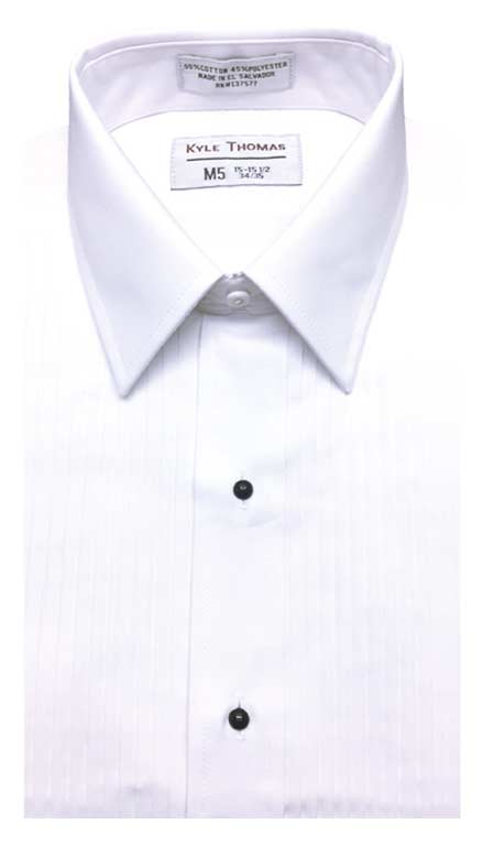 White pleated tuxedo shirt in a lay-down collar in a classic fit style