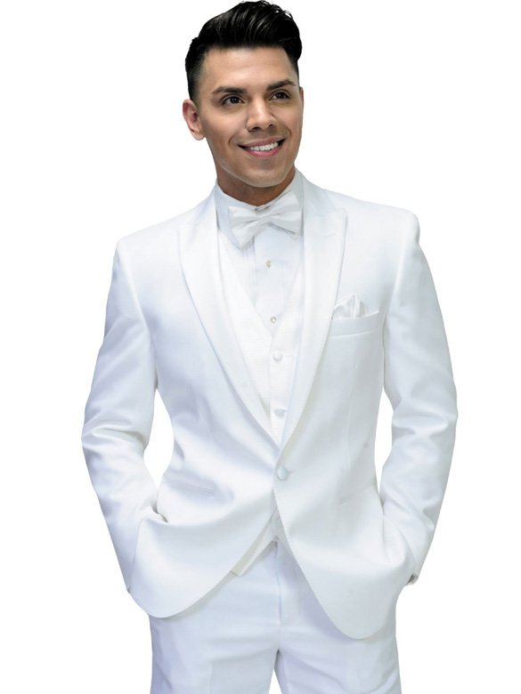 White Portofino Tuxedo with White Satin pick stitch lapel
