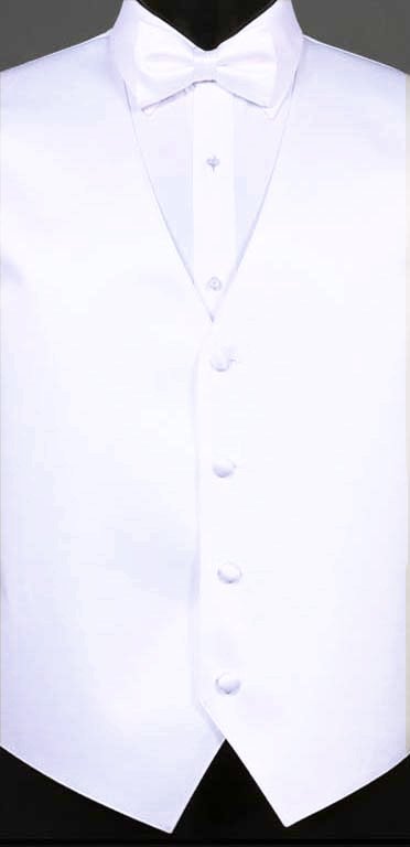 White simply solid vest with matching bow tie