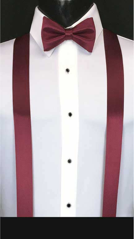 Wine simply solid suspenders with matching bow tie