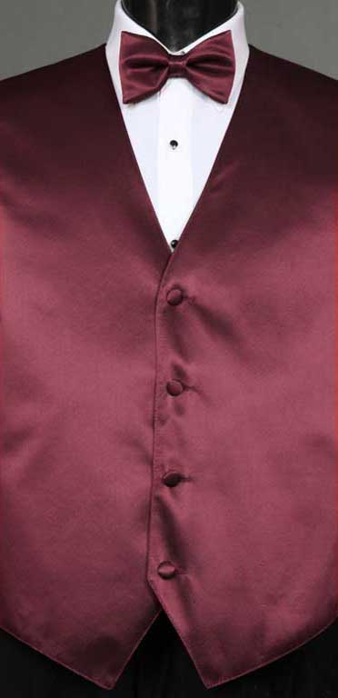 Wine simply solid vest with matching bow tie
