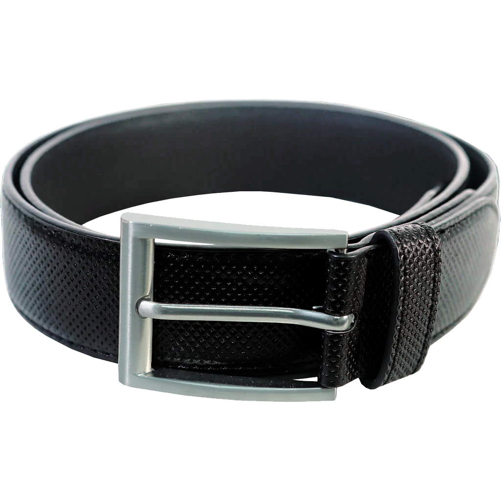 black leather debossed belt