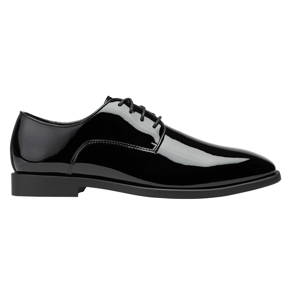 black lace up shiny tuxedo shoe