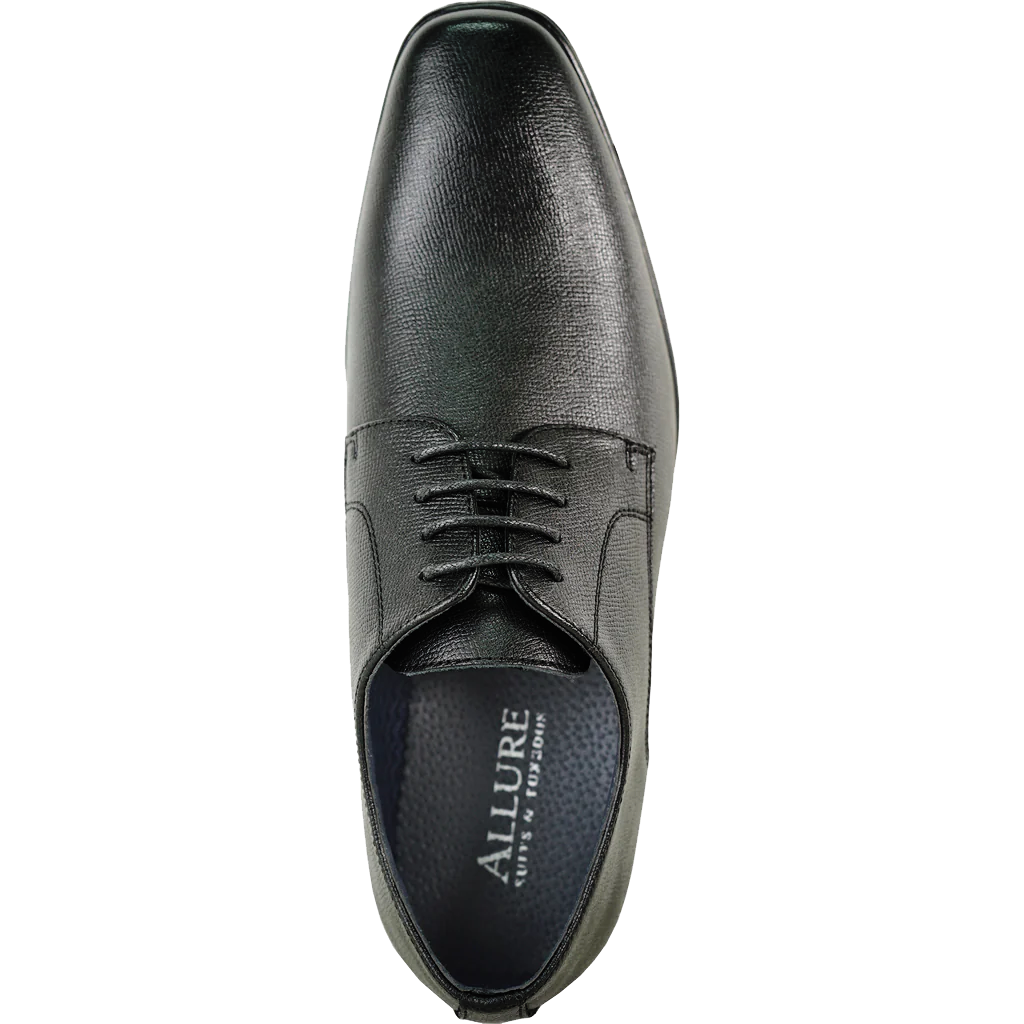 black lace up texture dress shoe top view